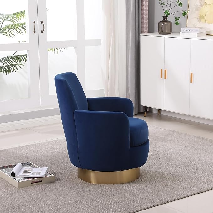 SLEERWAY 360° Swivel Barrel Chair Set of 2 28.3 Modern Velvet Round Accent Chair Comfy Upholstered Small Armchair with Gold Metal Base for Living Room Bedroom Nursery Office Sillas para Sala Navy