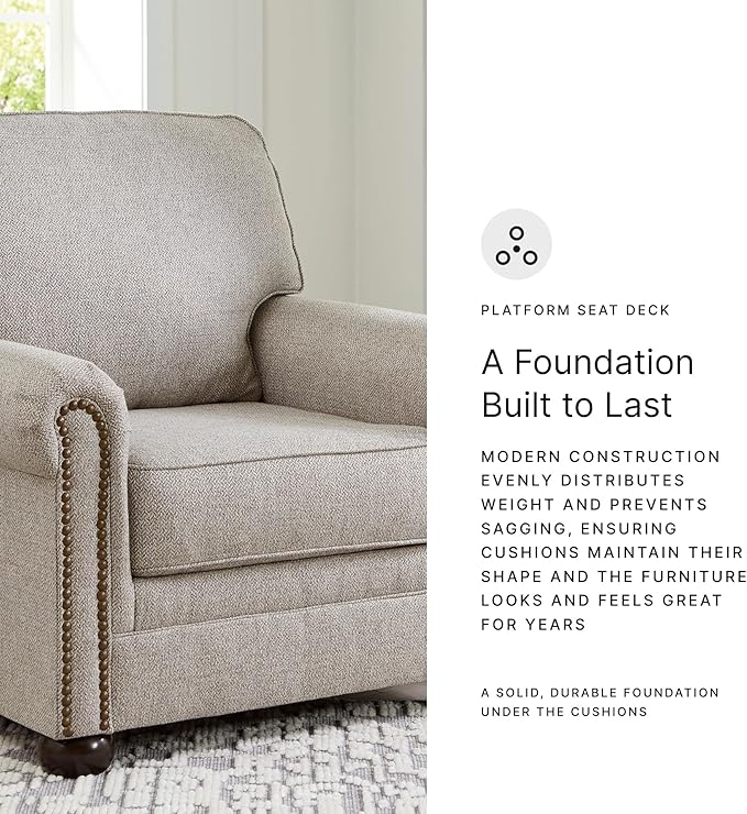 Signature Design by Ashley Gaelon Transitional Upholstered Chair with Nailheads Light Gray