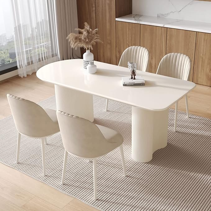 Cream White Dining Chairs Set of 2 Modern Shell Comfy Kitchen Chair with High Elastic Seat and Back for Living Room Bedroom Dining Room Kitchen