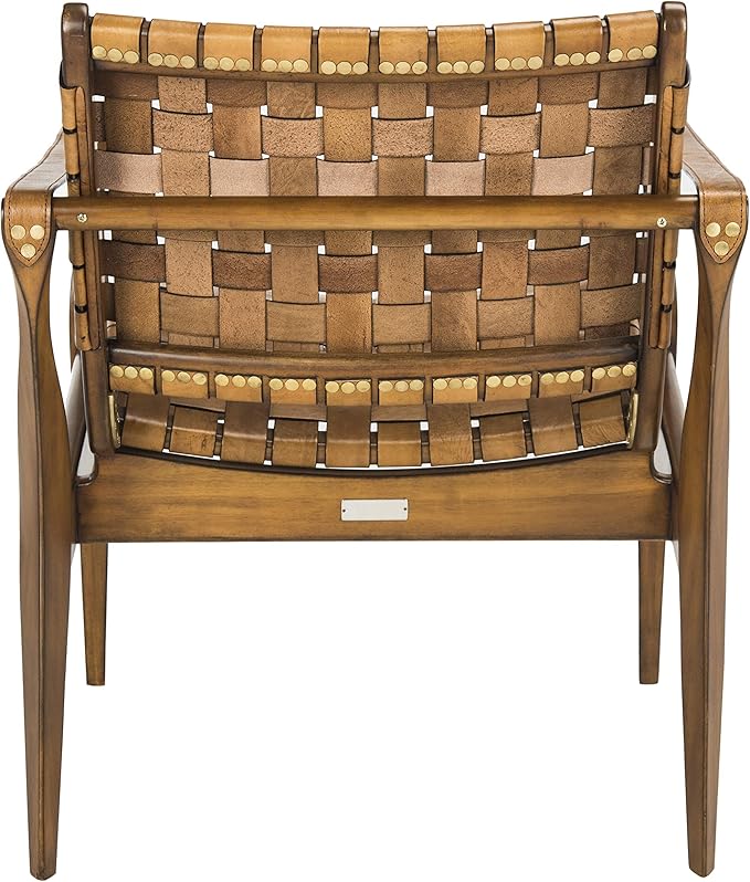Safavieh SFV9005B Home Collection Dilan Leather Brown &amp Light Brown Safari Accent Chair Light