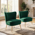 DUOMAY Modern Accent Chair Set of 2 Velvet Slipper Chair with Gold Legs Wingback Side Chair for Living Room Bedroom Entryway Small Corner Chair for Space Saving Green