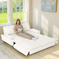 73.2 Inch Queen Size Sleeper Sofa Bed 3 in 1 Convertible Pull Out Couch Velvet Loveseat Sofa Couch Bed with Pillow for Apartment Bedroom Living Room Beige