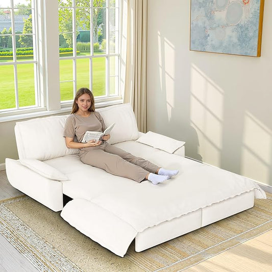 73.2 Inch Queen Size Sleeper Sofa Bed 3 in 1 Convertible Pull Out Couch Velvet Loveseat Sofa Couch Bed with Pillow for Apartment Bedroom Living Room Beige