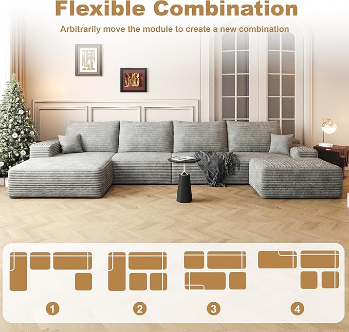 136 Sectional Couches for Living Room Cloud Couch Sofa with L-Shape Upholstered Boneless Couchs Modern Modular Sectional Couch with Chaise (Grey 136 Left Facing Chaise+3Seaters+Ottoman)