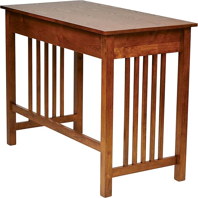 OSP Home Furnishings Sierra Writing Desk with Pull-Out Drawer and Mission Style Side Panels Ash Brown