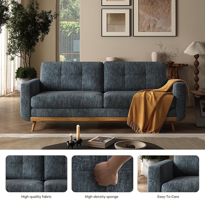 67.7” Loveseat Sofa Mid Century Modern Decor Love Seat Couches for Living Room Button Tufted Upholstered Small Couch for Bedroom Solid and Easy to Install Furniture (Blue Gray 67.7inch)