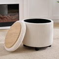 Corduroy Storage Ottoman with Flip-Top Tray Modern Upholstered Ottoman Coffee Table Dual Leg Options Ottoman Footrest for Living Room Bedroom Office White