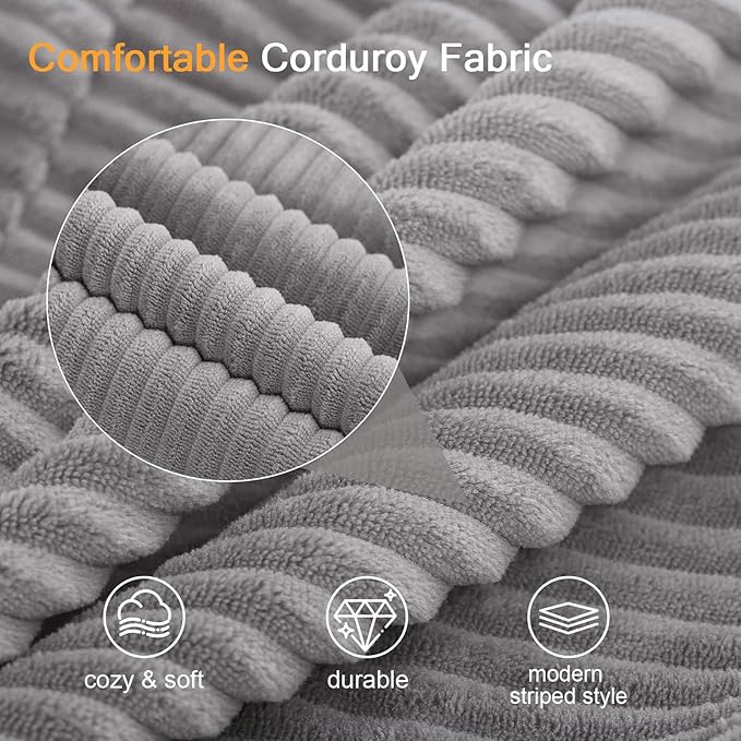 COMAX Convertible Sofa Bed Queen Corduroy Folding Floor Couch Pull Out Couch Bed Futon Sleeper with Pillows Fold Out Boneless Sofa Comfy Lounge Mattress Loveseat for Living Room Bedroom Light Grey