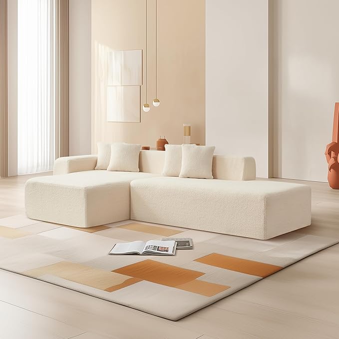 105.5 X 60.2'' L Shaped Sectional Sofa Sherpa Fabric L Shaped Couch 3 Seat Corner Sofa Modern Upholstered Couch with 4 Pillow Left Hand Lounge for Living Room Office