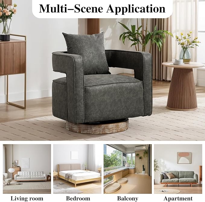 Mlmh &amp Kngwa 29 W Swivel Accent Barrel Chair Set of 2 Mid Century Modern PU Leather Round Arm Chair for Living Room BedroomGray