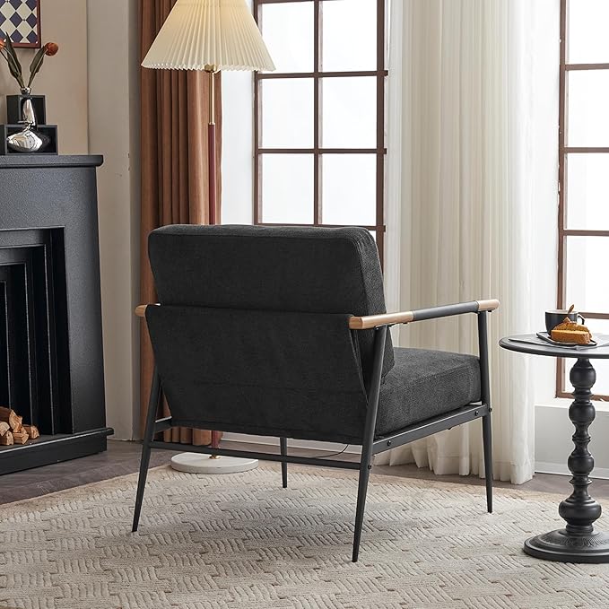 Leisure Lounge Chair Arm Chair with Metal e Upholstered Side Chair Comfy Sitting Chair for Living Room Black Chenille DC633