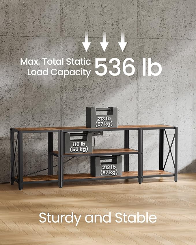 VASAGLE TV Stand with Power Outlets and LED Lights for TVs up to 60 Inches Entertainment Center with Open Storage Shelves TV Console Table for Living Room Rustic Brown and Ink Black ULTV121K01