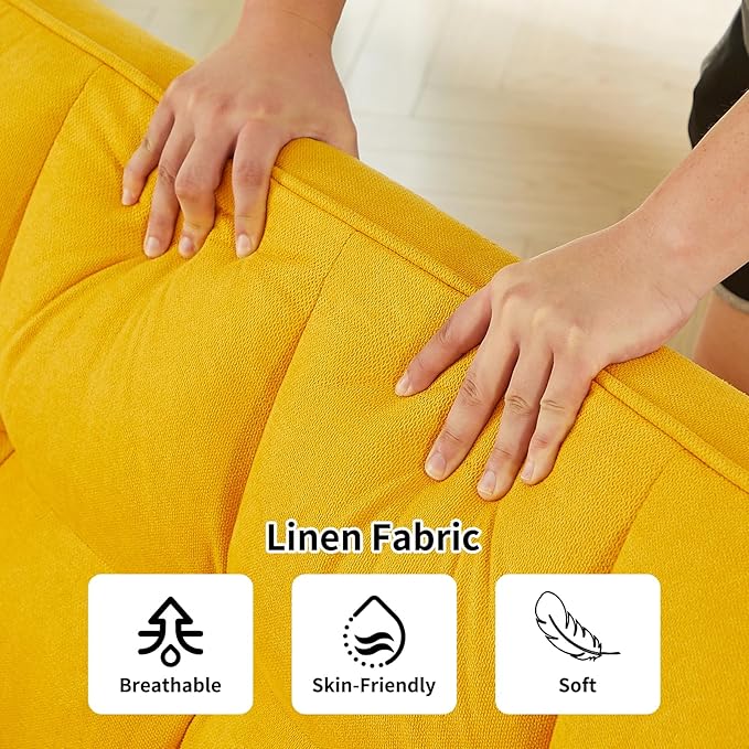 Sofa Couch for Living Room 74.8 Linen Tufted Modern Comfy Couch with Pillow-Top Armrest 3 Seater Upholstered Sofa for Small Spaces Office Apartment Golden Yellow