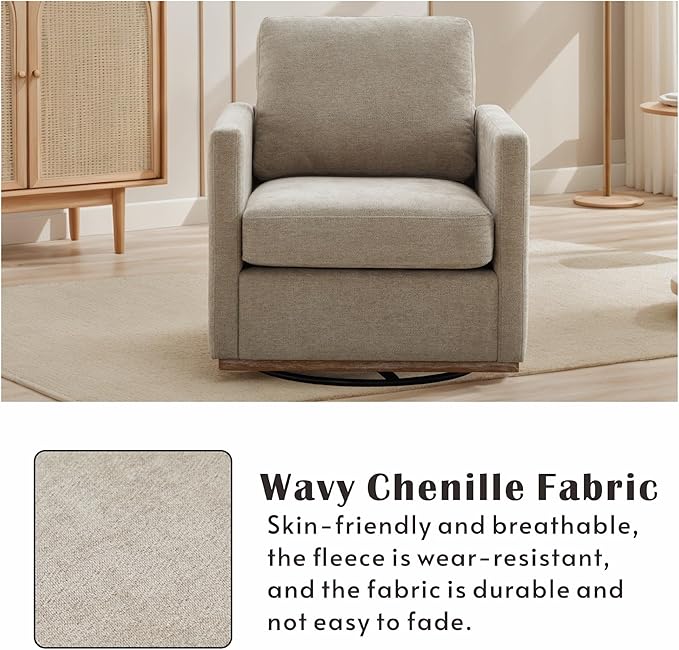 Mlmh &amp Kngwa 30.7 Swivel Accent Chair for Living Room Mid Century Modern Armchair Reading Chairs for BedroomChenilleTaupe