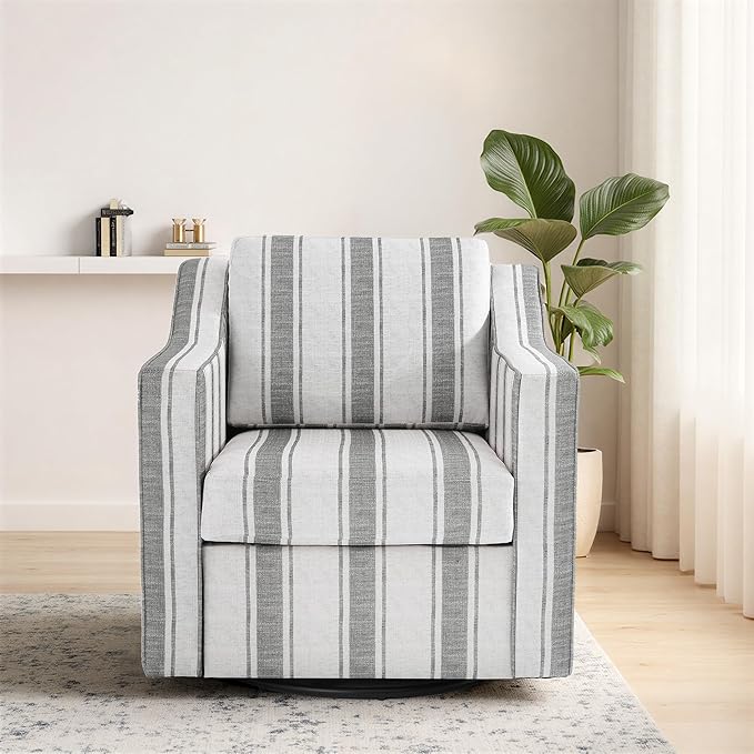 Swivel Accent Chair Modern Round Barrel Arm Chair for Living Room Bedroom Comfy Club Reading Chairs for Adults (Stripe Grey Set of 2)