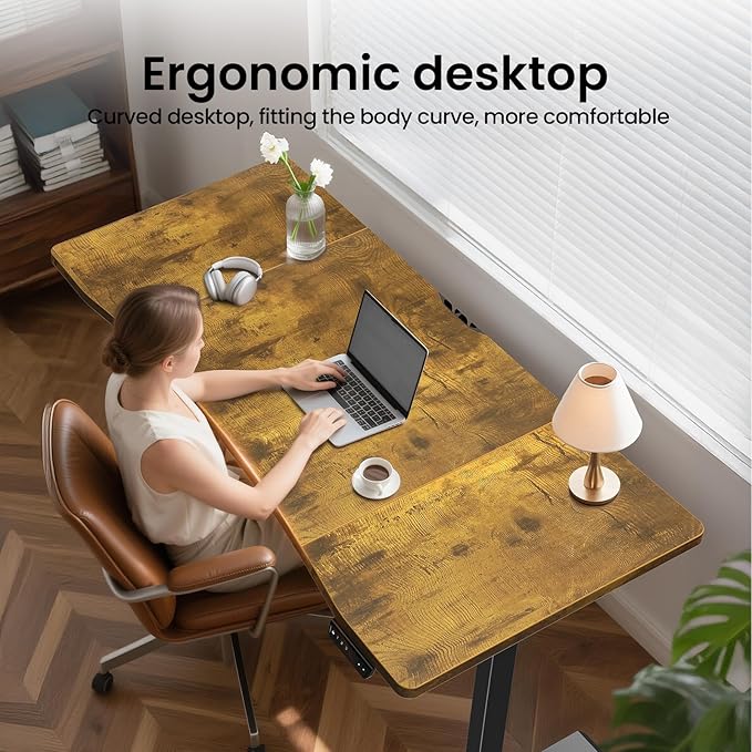 Veken 63 x 28 Inch Electric Standing Desk Sit to Stand Up Work Home Office Computer Table for Study Walking Pad Writing and Games Wooden Desktop Desks Brown