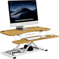 VERSADESK® PowerPro™ 36” x 24” Electric Sit-to-Stand Desk Converter w/Keyboard Tray for Home or Office | USB Charging Port | Supports Multiple Monitors | Lifts 80 lbs. - Natural Bamboo | White Base.