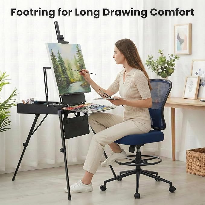 Armless Drafting Chair Tall Office Chair for Standing Desk - Adjustable Height Mesh Ergonomic Drafting Stool with Foot Ring &amp Wheels Rolling Counter Height Computer Chair for Home Office