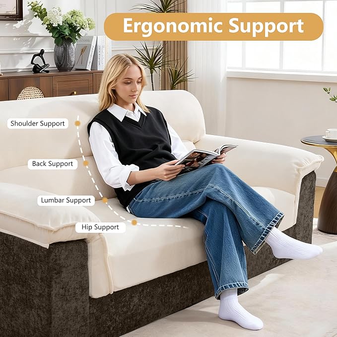 80'' Boneless Loveseat Sofa Oversized 2 Seater Couches Chenille Memory Foam Deep Seat Sofa for Living Room No Assembly Brown