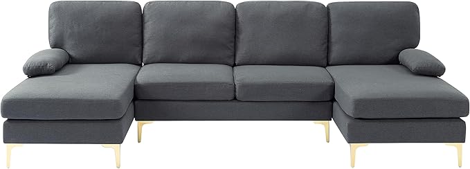 107.9” U Shaped Sectional Sofa with Double Extra Wide Chaise Seat Cushions &amp Removable Back for Living Room Office Apartment