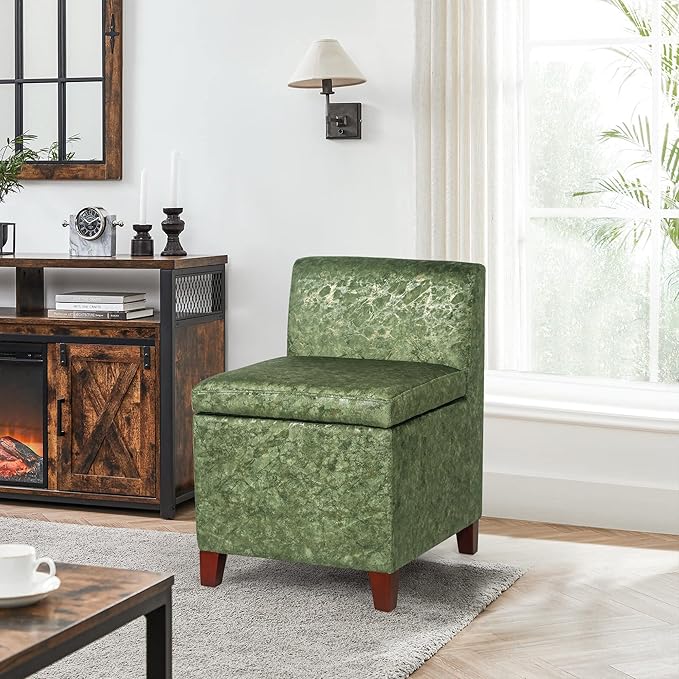 Joveco Accent Chair with Storage Fabric Upholstered Vanity Chair Seat with Removable Lid Modern Single Sofa for Living Room Bedroom Reading Room (Green with Gold)