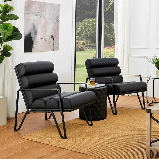 Glitzhome Accent Chairs Set of 2 Mid-Century Reading Armchair for Living Room Metal Frame with V-Leg Design &amp Soft Cushion 2 PCS