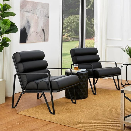Glitzhome Accent Chairs Set of 2 Mid-Century Reading Armchair for Living Room Metal Frame with V-Leg Design &amp Soft Cushion 2 PCS