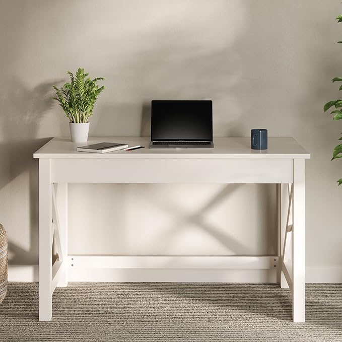 Writing Desk - Work Desk with X-Pattern Legs - for Office Bedroom Computer or Craft Table - Home Office Desks by Lavish Home (White)