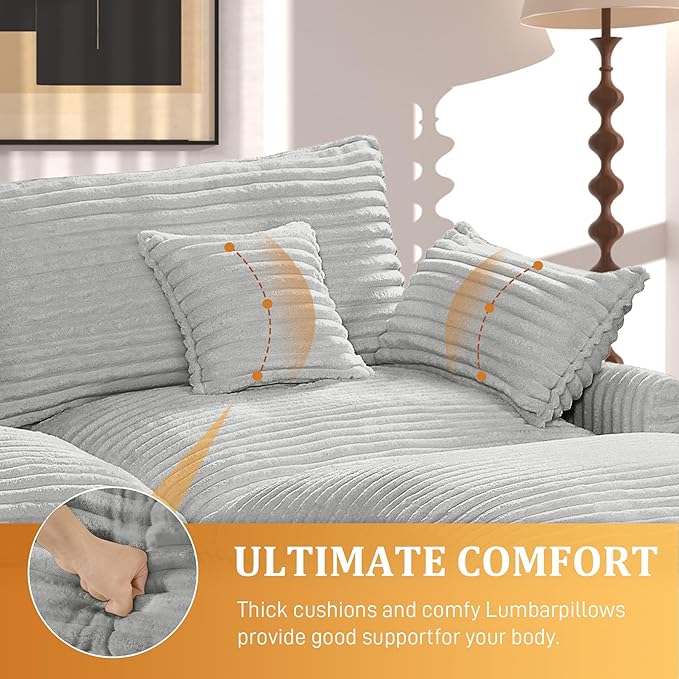 108 Cloud Couch U-Shaped Modular Corduroy Couch with 2 Ottomans &amp 5 Lumbar Pillows Modern Sectional Sofa with 5-Seater Deep SeatComfy Oversized Couch for Living RoomApartmentBedroomGrey