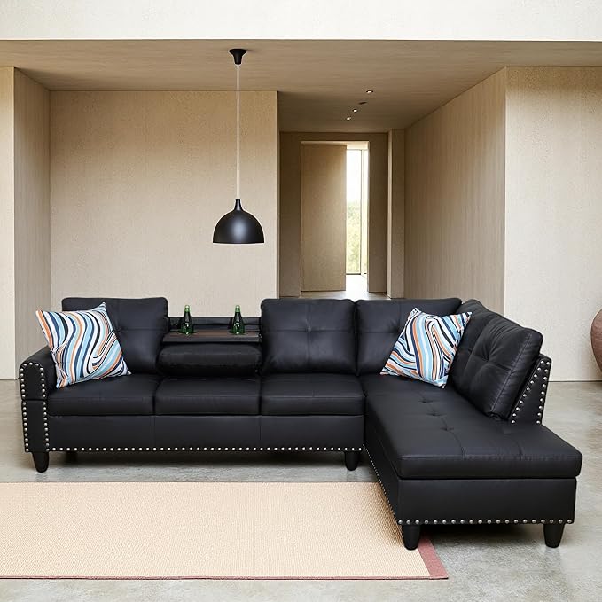 Sectional Couches for Living Room Convertible 4 Seat Modular Sectional Sofa Set for Living Room L Shaped Couch Modern Sofas for Apartment/Office Black
