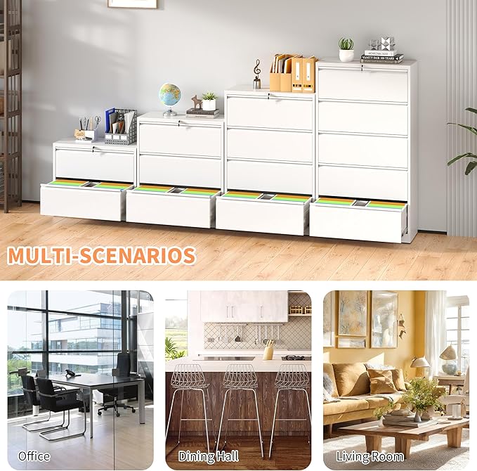 5 Drawer Small File Cabinet with Lock Locking Filing Cabinet for Home Office Under Desk Storage Cabinet Organizer with DrawersWhite
