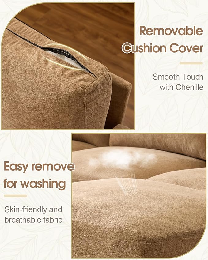 Karl home 99.6 Sectional Sofa U-Shaped Chenille Upholstered Couch with 2 Movable Ottomans 3-Seater Cloud Couches Comfy Deep Seat Sofa for Living Room Apartment Office Khaki