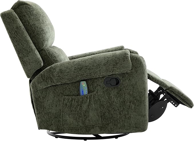 Christopher Knight Home Harper Massage Recliner Chair with 8 Modes Chenille Upholstered Recliner Sofa Swivel Massage Chair with a Side Storage Pocket for Living Room/Bedroom Head Support Green