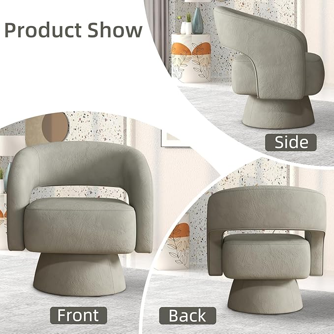 INZOY Swivel Barrel Chair with Velvet Fabric Swivel Accent Chair with Thickened Soft Cushion Comfy Round Swivel Chair for Living Room Bedroom Grey