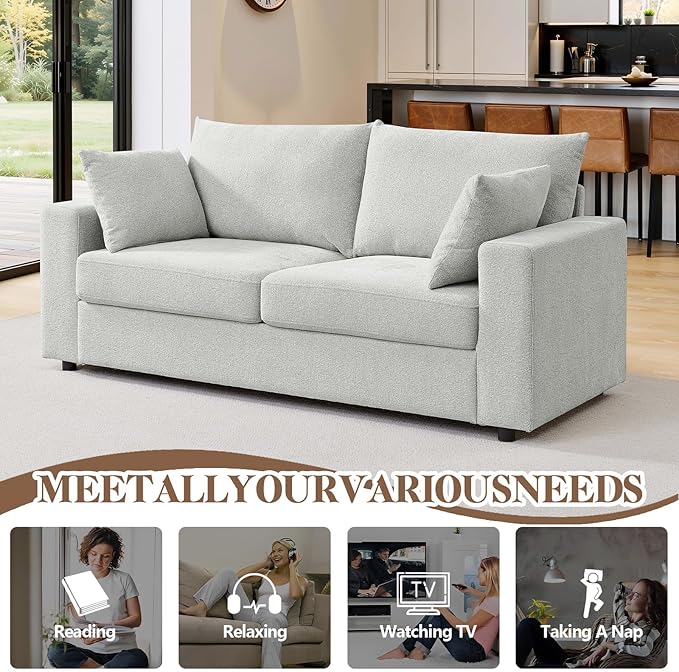71 Loveseat Sofa Upholstered Love Seat with Deep Cushions &amp Removable Pillows Modern Polyester Couch for Bedroom Living Room &amp Office (Beige)