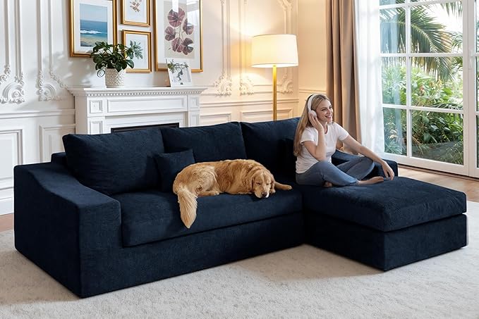 HABUTWAY 101'' Modular Sectional Sofa Cloud Sectional Couches for Living Room Comfy Boneless Couch with Deep Seat Modern L-Shape Sofa with Chaise No Assembly Required (Blue Right Facing Chaise)