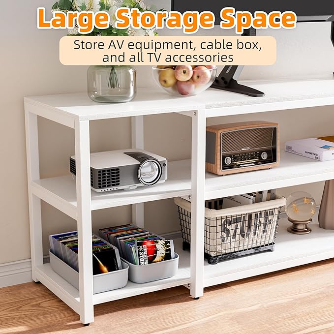 Aquzee White TV Stand for up to 85inch Entertainment Center for 70 75 80 85 TV 75.2 Wide Wood Television Console Table for Living Room Bedroom Gaming Room