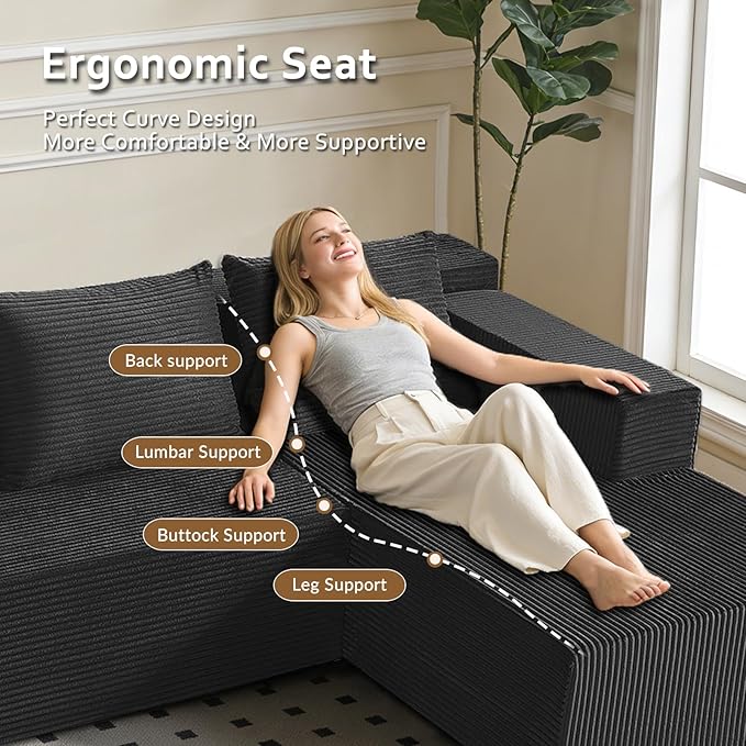 ANONER 103 L-Shape Cloud Sectional Sofa with Chaise Modern Minimalist Modular Deep Seat Couch Boneless Free Combination Furniture No Assembly Required Dark Grey for Living Room Apartment