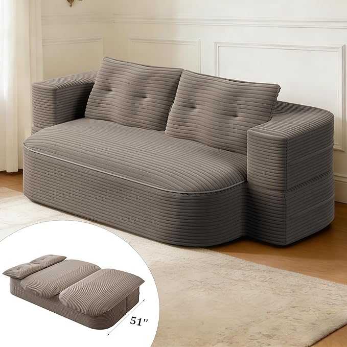 2 in 1 Convertible Compressed Sofa Bed 51.2'' Modern Boneless Loveseat Sleeper in a Box Floor Mattress Futon Couch No Assembly Needed Space Saving Coffee 2 Pillows &amp Blanket Full for Home
