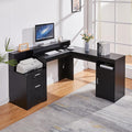60 L Shaped Executive Desk with Printer SpaceCorner Computer Desk with Power OutletsLockable Drawers &amp Adjustable File CabnetL Shaped Office Desk with Monitor Stand (Black)