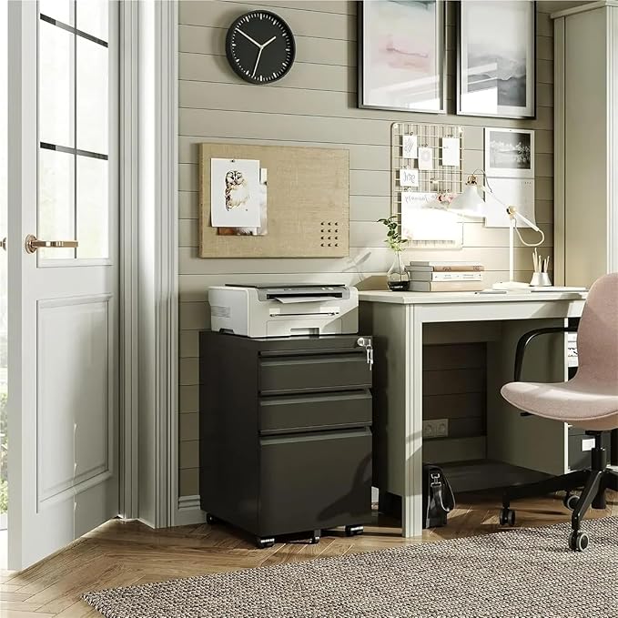 Mobile File Cabinet 3 Drawer Mobile File Cabinet with Lock Under Desk Metal Filing Cabinet for Legal/Letter/A4 File Fully Assembled Except Wheels
