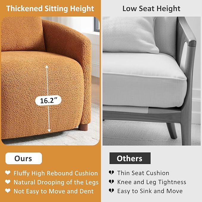 Boucle Accent Barrel Chair Cloud Reading Chair for Living Room &amp Bedroom Furry Sherpa Armchair with Cozy Soft Throw Pillow Back Comfy Upholstered Lounge Chair Modern Single Sofa Chair