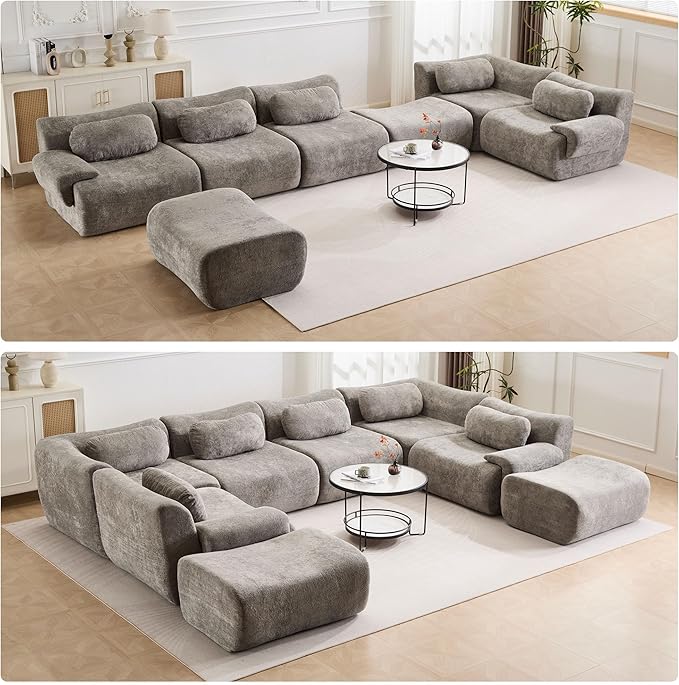 148.2 Boneless Couches for Living Room Cloud Modular Sectional Sofa in a Box Memory Foam Modern Couch Big Comfy Compressed Sofas L Shaped Couch with Corner Bedroom Apartment Light Grey