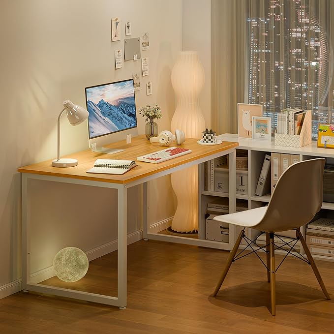 ZenStyle Computer Desk 47 Large Office Desk Computer Table Laptop PC Simple Study Writing Desk for Home Office Light Brown