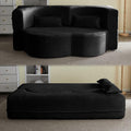 78” Corduroy Floor Sleeper Sofa Bed Modern 2 in 1 Full Size Foldable Mattress with 2 Pillows Convertible Boneless Couch with Deep Seat for Living Room No Assembly Required (Black) | No Assembly Req