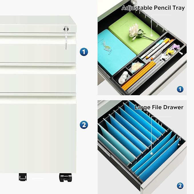 DEVAISE 3-Drawer Mobile File Cabinet with Lock Legal/Letter Size Carbon White
