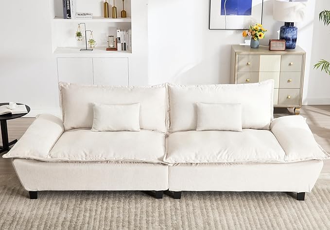 114” Sailboat Cloud Sectional Sofa Bed Convertible Modular Couch with Extra Deep Seats for Living Room Beige