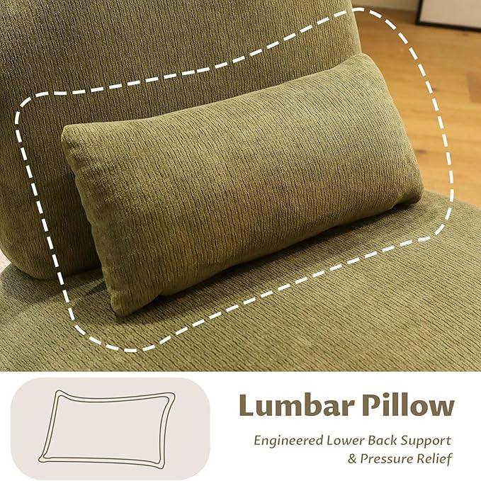 Upholstered Armless Accent Chair for Living Room Modern Comfy Living Room Chairs with Wooden Legs &amp Pillows Lounge Sofa Side Chair for Bedroom Reading (Olive Green 1)