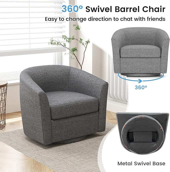 Swivel Chair with Ottoman Modern Barrel Accent Chairs with Removable Seat Cushion Comfy Single Sofa Lounge Armchair Upholstered Round Club Reading Chair for Living Room Bedroom Office