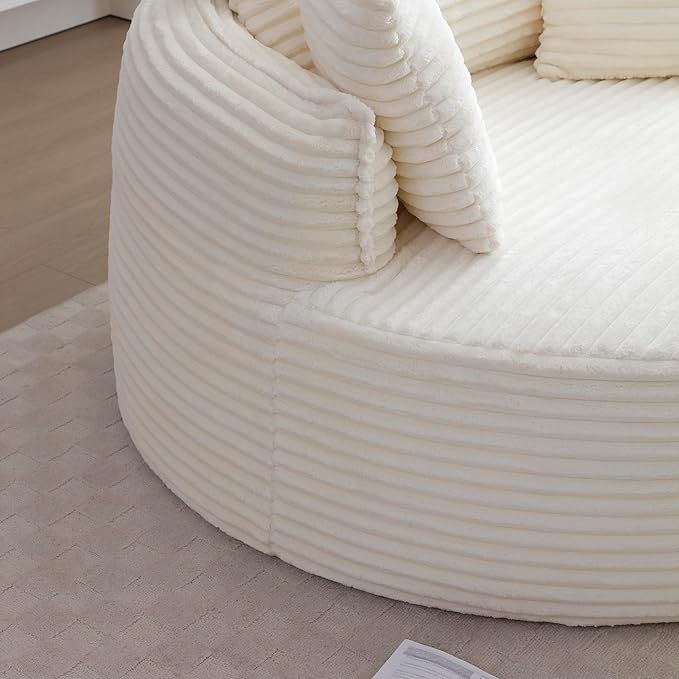KEIKI 53.5 Oversized Round Chair Large Barrel Chairs Upholstered Accent Corduroy Single Sofa Armchair for Living Room Lounge Beige